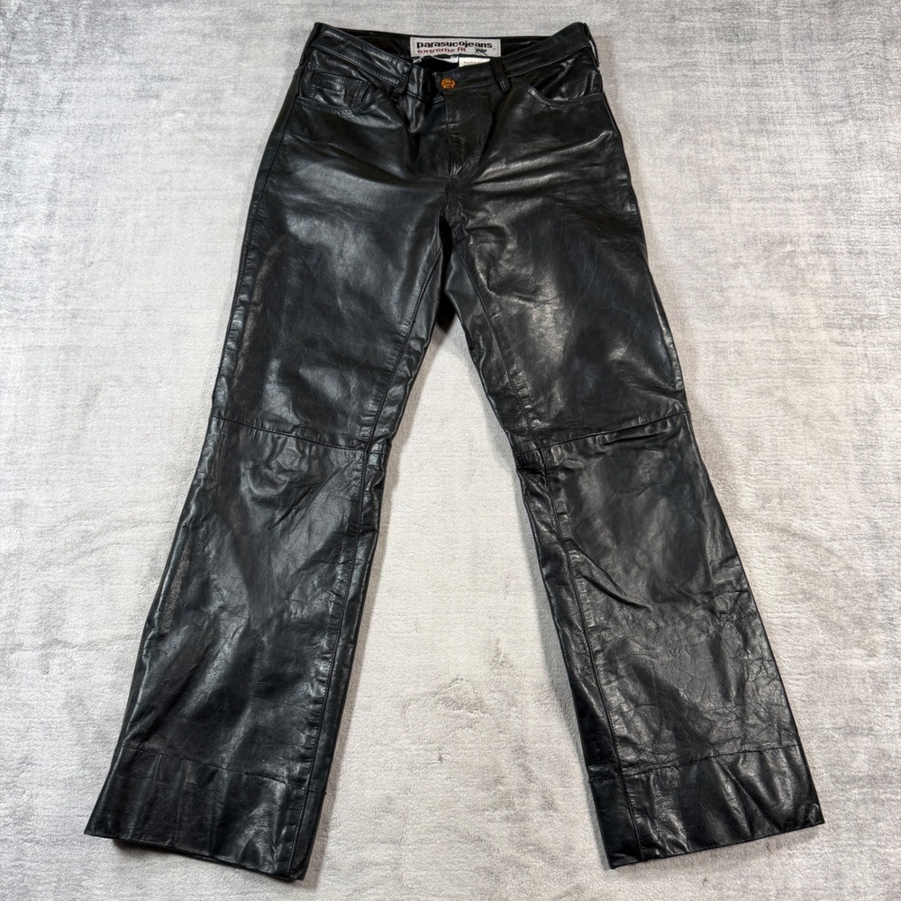 Parasuco Pants Women 28 Black Vtg Leather Extreme Fit Flare Made in Italy Y2K